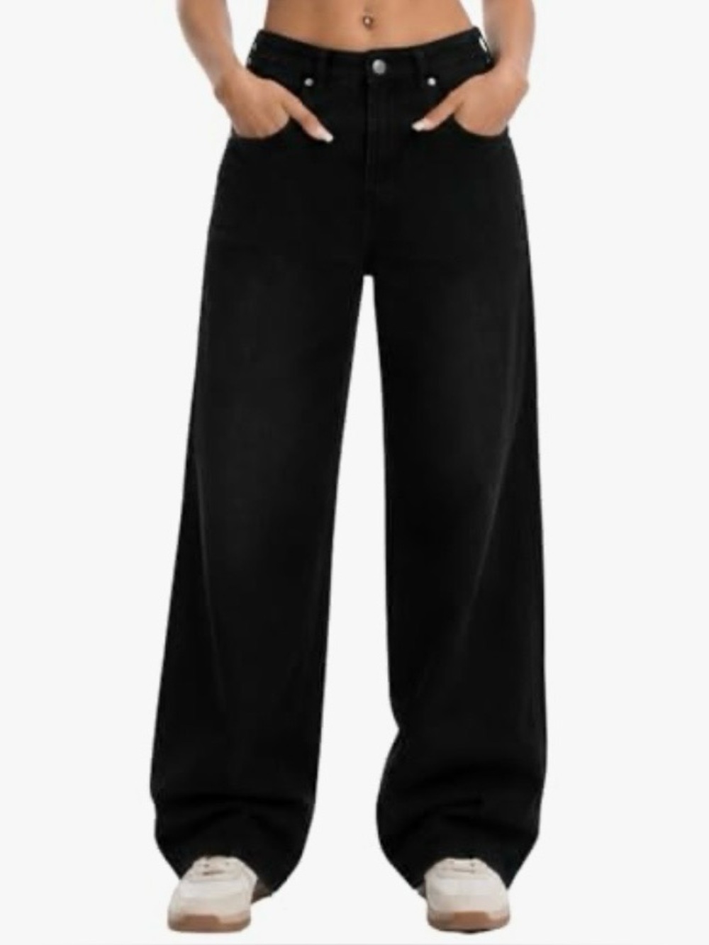 Wanduyini Baggy Retro Wash High-Waist Wide-Leg Loose Black Denim Pant Size M Y2K